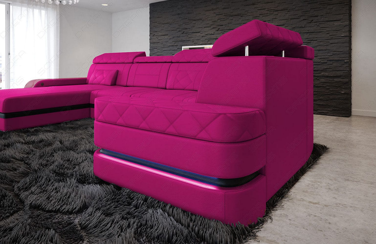 Mini Sofa Bologna in Leder pink-schwarz