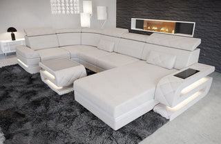 Sofa Bologna Luxurios U-Form in Leder beige-weiß