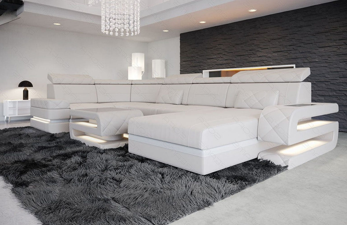 Sofa Bologna Luxurios U-Form in Leder beige-weiß