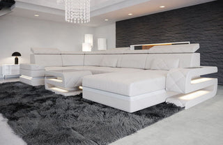 Sofa Bologna Luxurios U-Form in Leder beige-weiß