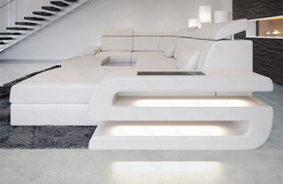 Sofa Bologna Luxurios U-Form in Leder beige-weiß