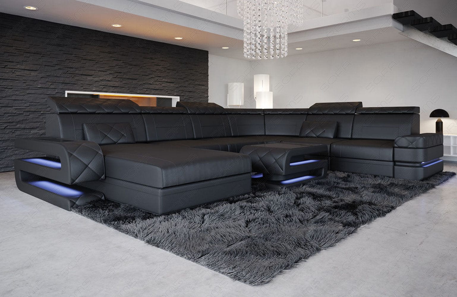 Mini XXL Leder Wohnlandschaft Bologna – Komfort & Stil Schwarz
