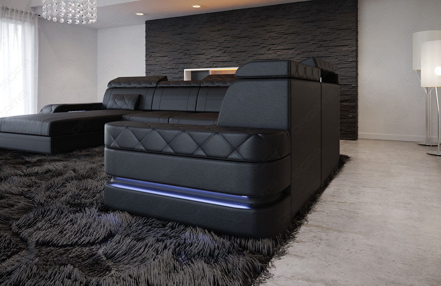 Mini XXL Leder Wohnlandschaft Bologna – Komfort & Stil Schwarz