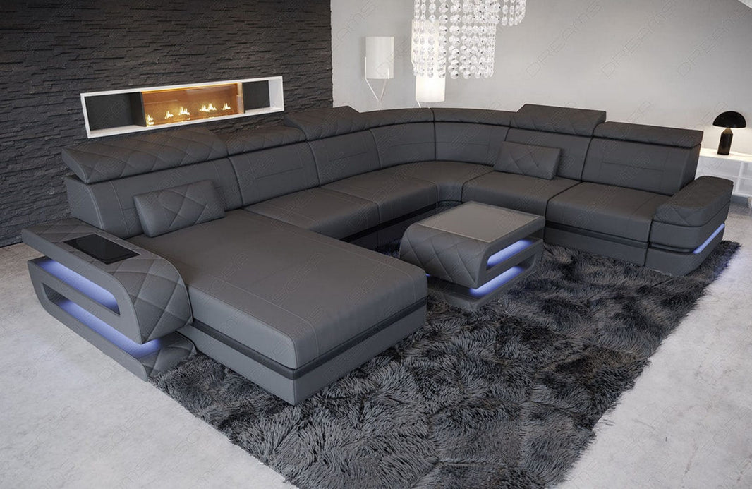 Mini Wohnlandschaft Bologna XXL U-Form in Leder