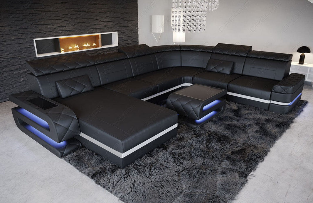 Mini Wohnlandschaft Bologna XXL U-Form in Leder