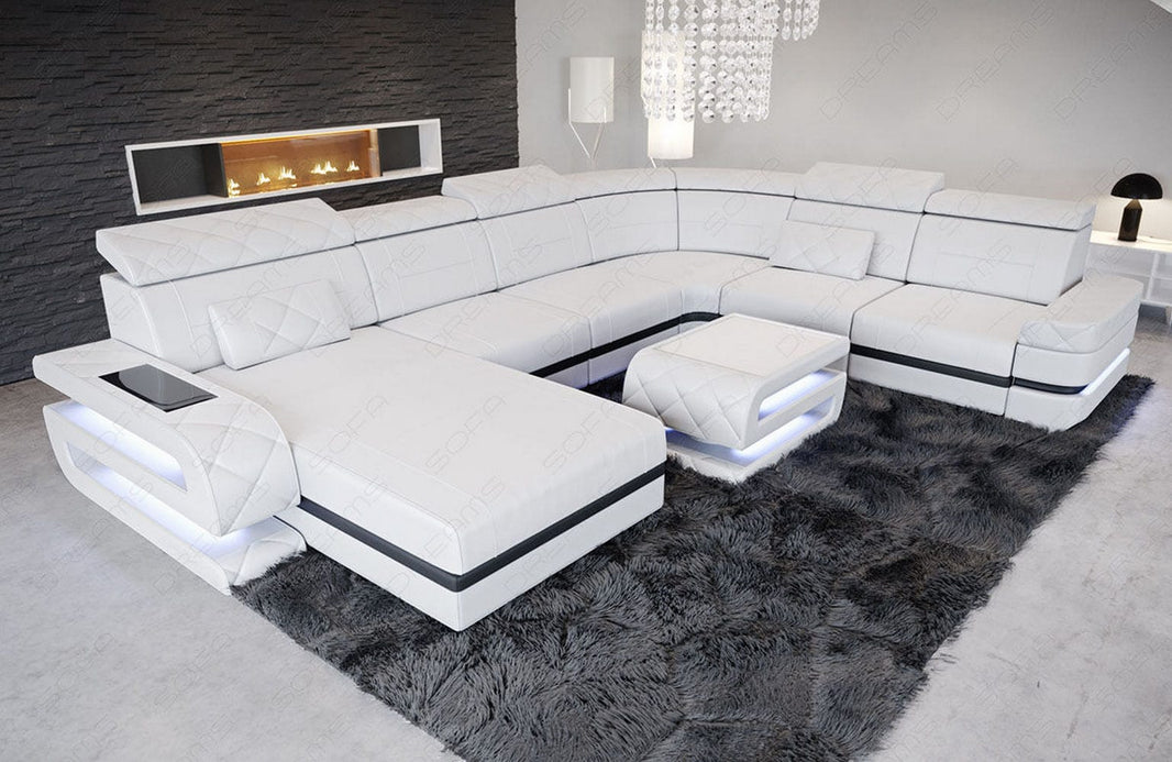 Mini Wohnlandschaft Bologna XXL U-Form in Leder