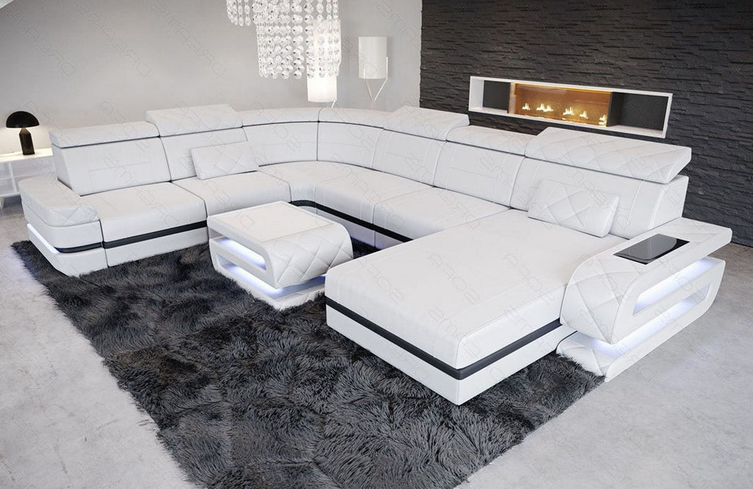 Mini Wohnlandschaft Bologna XXL U-Form in Leder