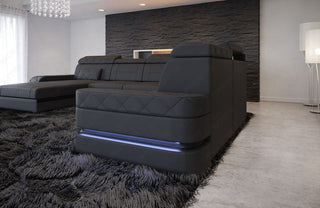 Mini Wohnlandschaft Bologna XXL U-Form in Leder Grau-Schwarz