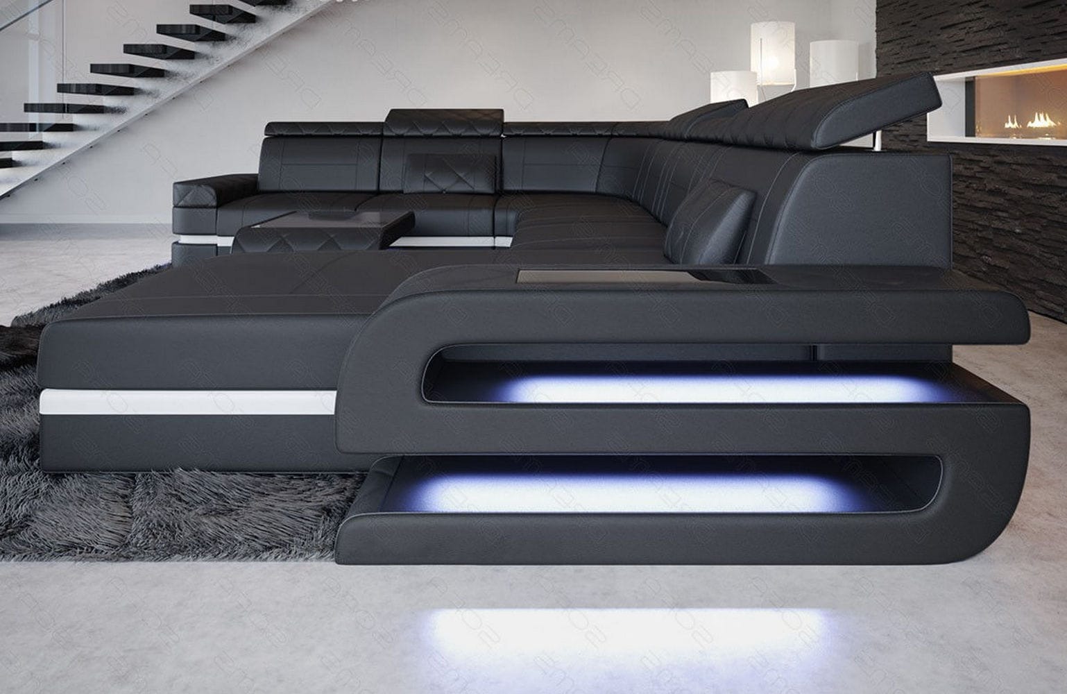 Wohnlandschaft Bologna Luxurios XXL in Leder schwarz-weiß