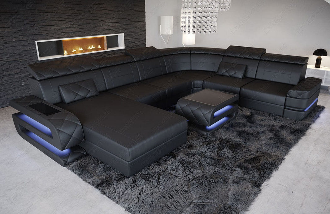 Wohnlandschaft Bologna Luxurios XXL U-Form in Leder