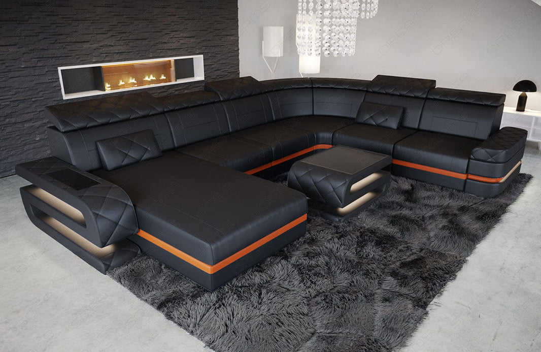 Wohnlandschaft Bologna Luxurios XXL U-Form in Leder