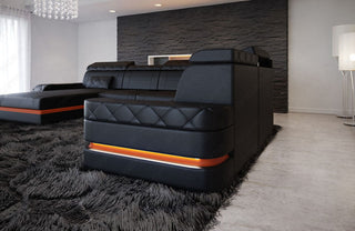 Wohnlandschaft Bologna Luxurios XXL U-Form in Leder schwarz-orange