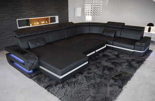 Wohnlandschaft Bologna Luxurios XXL U-Form in Leder schwarz-orange