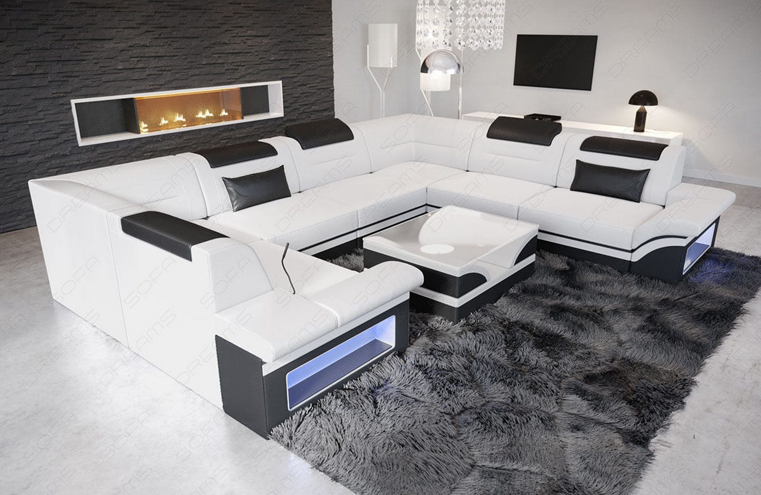 Mini Sofa Brianza aus Leder weiß-schwarz