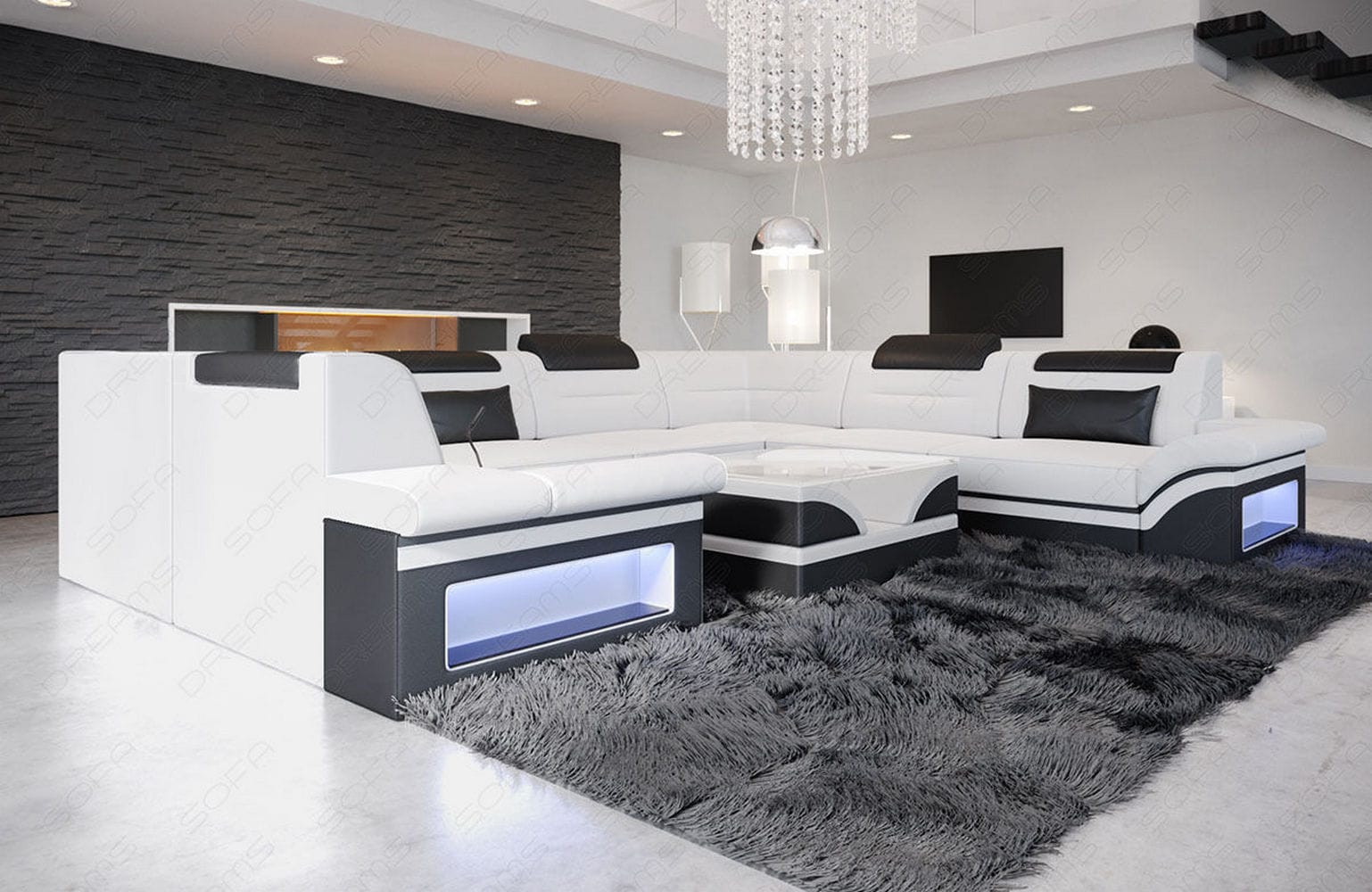Mini Sofa Brianza aus Leder weiß-schwarz