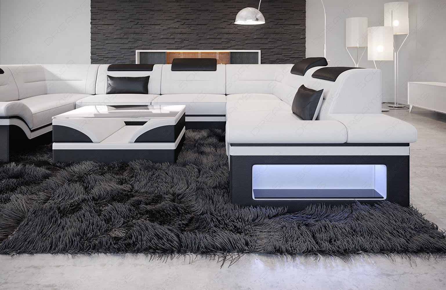 Mini Sofa Brianza aus Leder weiß-schwarz