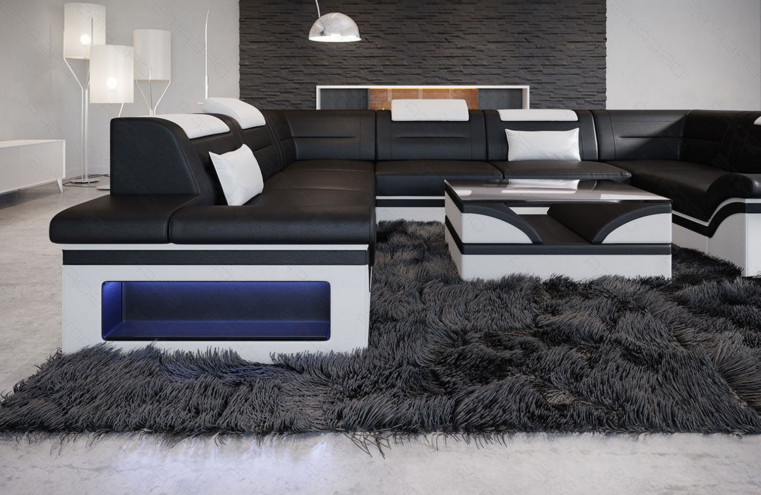 Mini Leder Wohnlandschaft Brianza – Modern Schwarz-Weiß