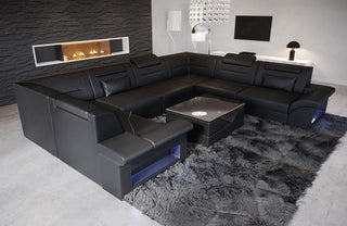Mini Sofa Brianza U-Form aus Leder Schwarz