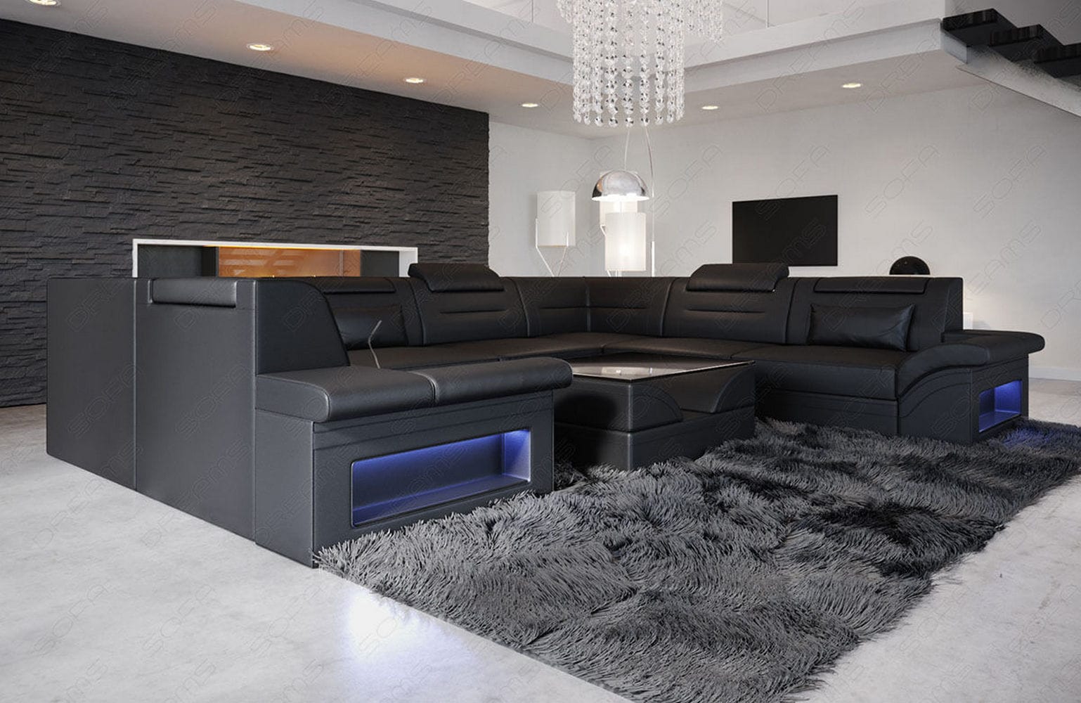 Mini Sofa Brianza aus Leder schwarz