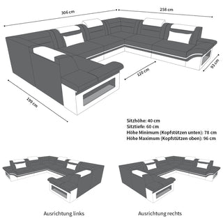 Mini Sofa Brianza U-Form aus Leder Schwarz