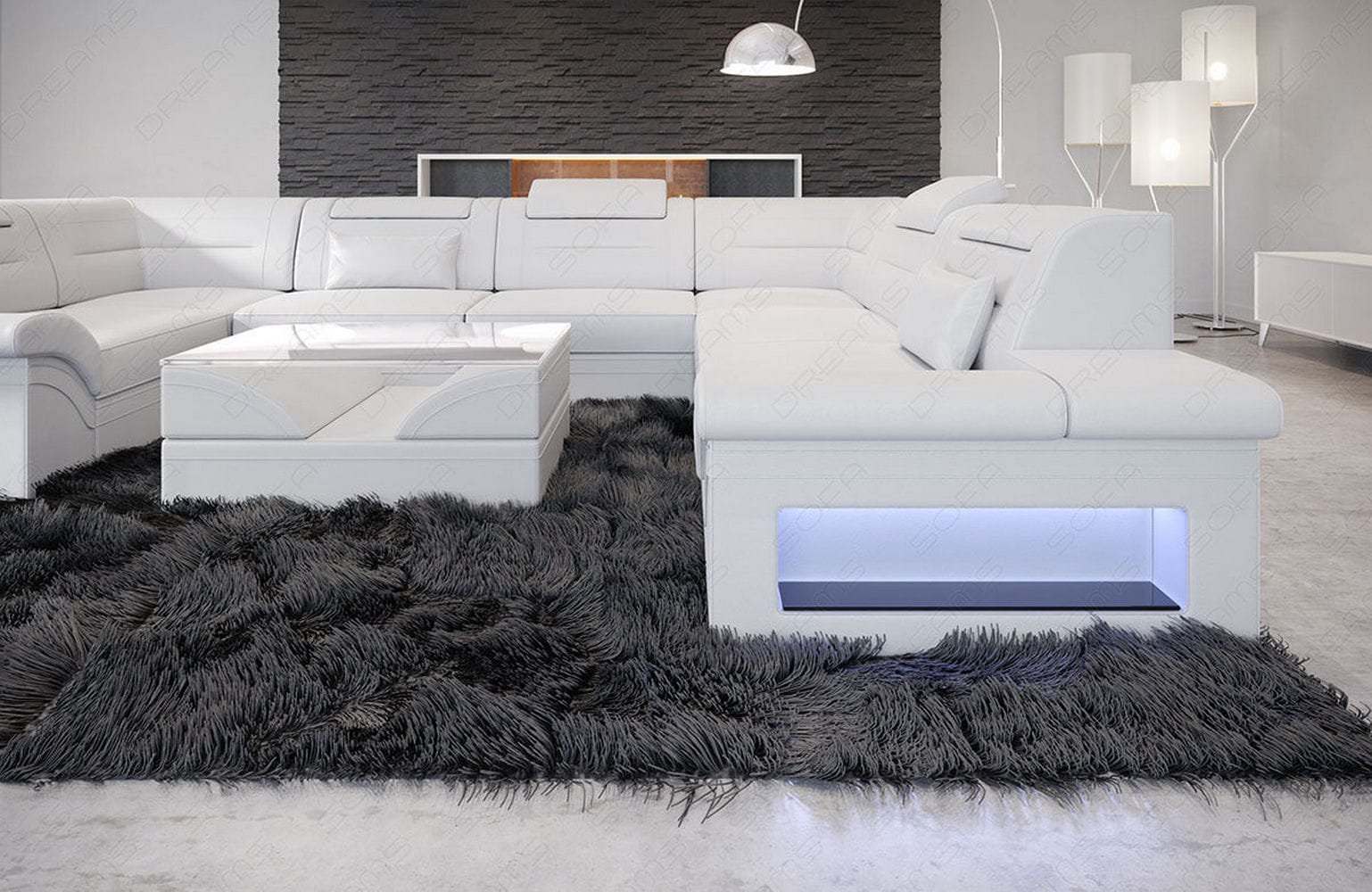 Mini Sofa Brianza U-Form aus Leder Weiß
