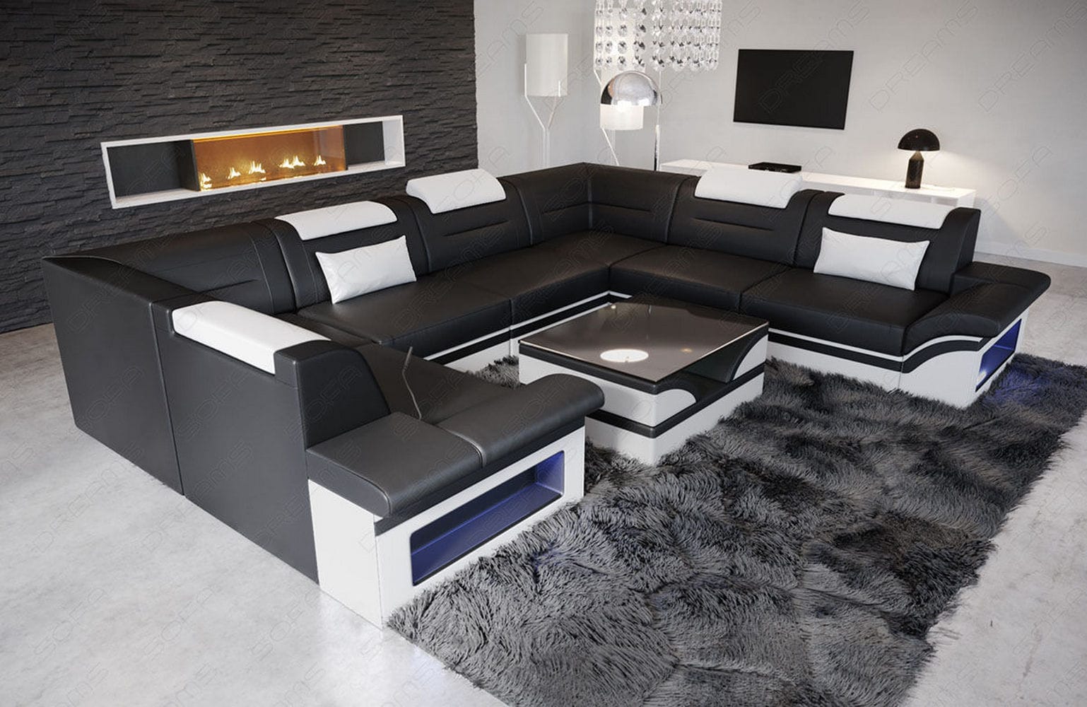 Leder Wohnlandschaft Brianza – Luxuriös & Bequem schwarz-weiß