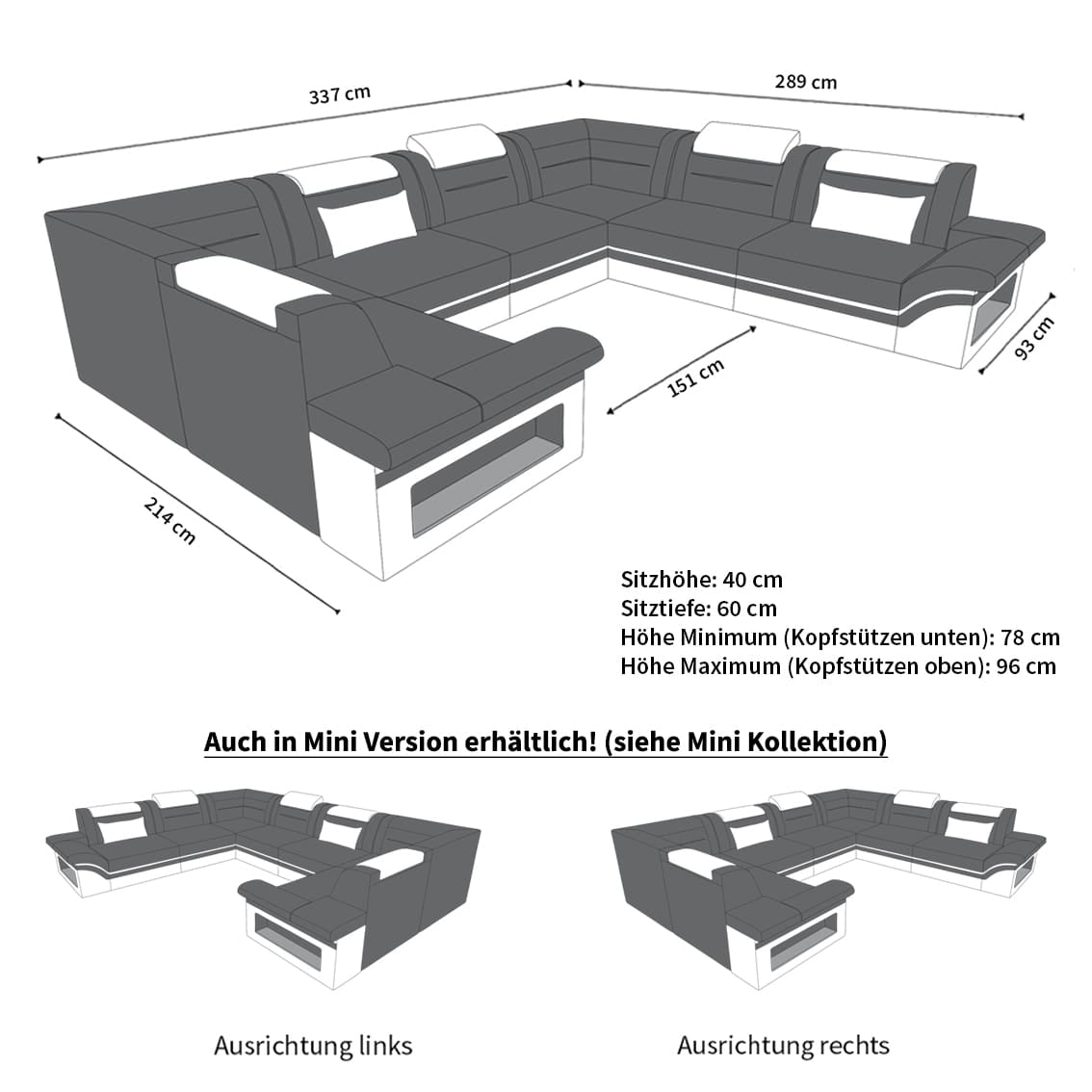 Sofa Brianza Luxurios U-Form in Leder weiß