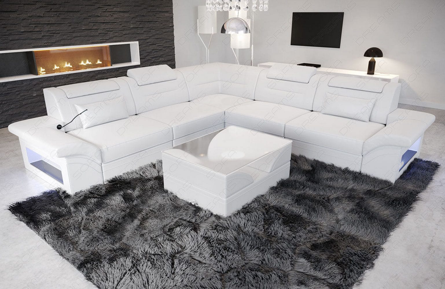 Mini Ecksofa Brianza L-Form aus Leder weiß