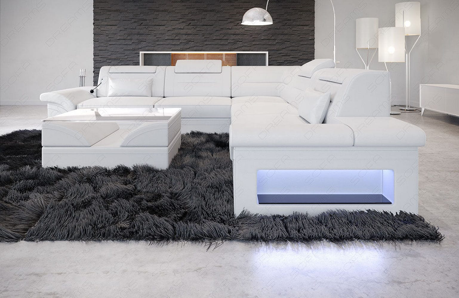Mini Ecksofa Brianza L-Form aus Leder weiß