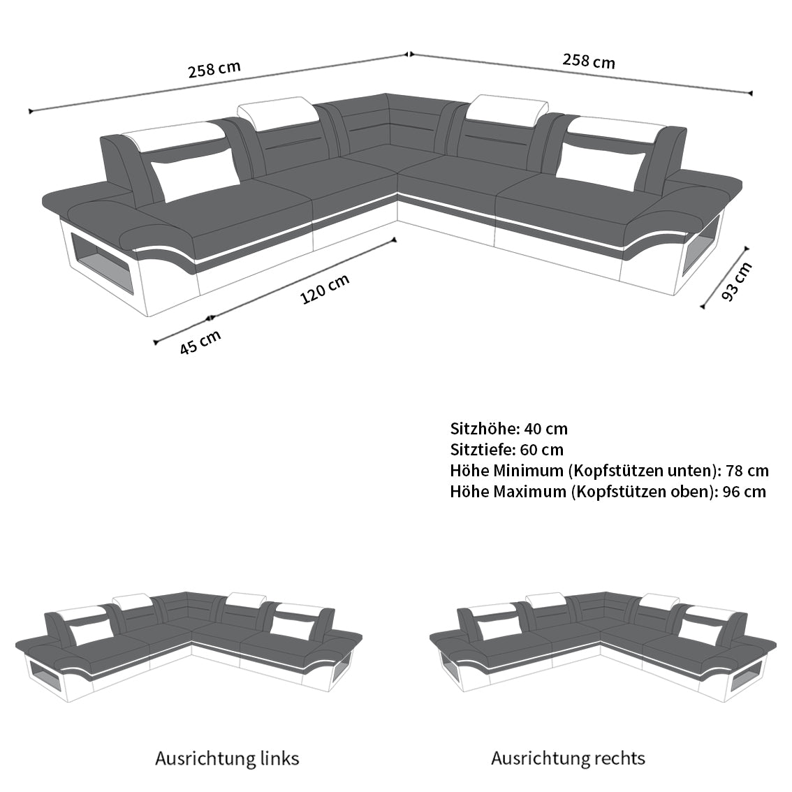 Mini Ecksofa Brianza aus Leder Schwarz-Weiß