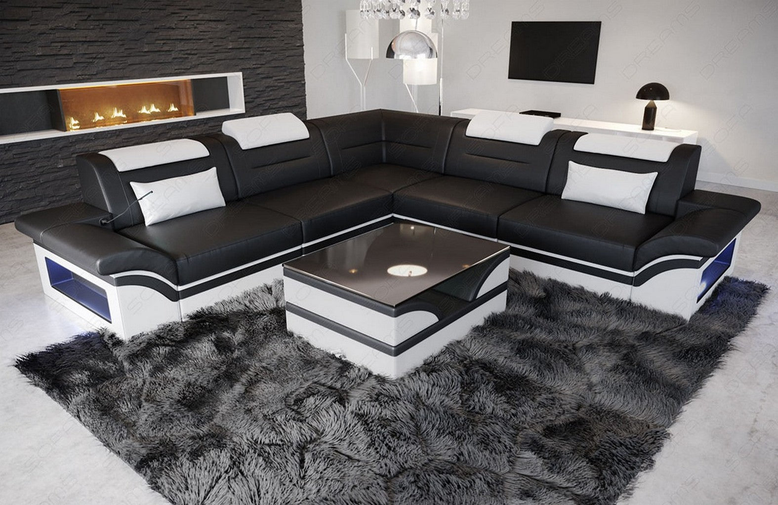 Ecksofa Brianza aus Leder – Luxus & Komfort schwarz-weiß