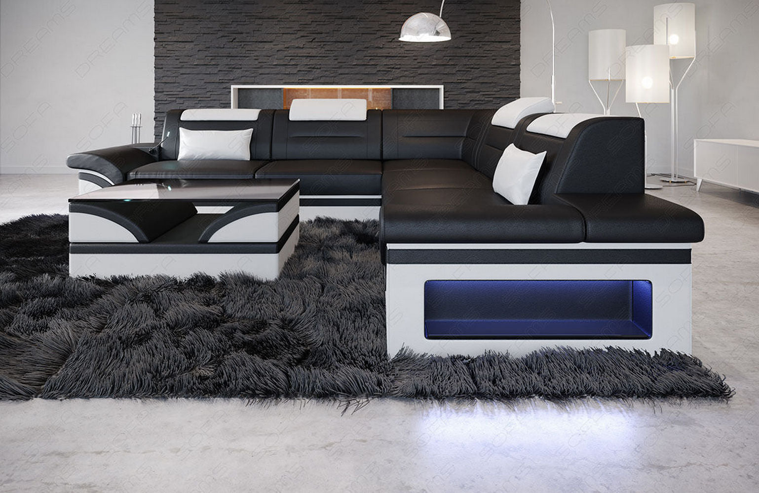 Ecksofa Brianza aus Leder – Luxus & Komfort schwarz-weiß