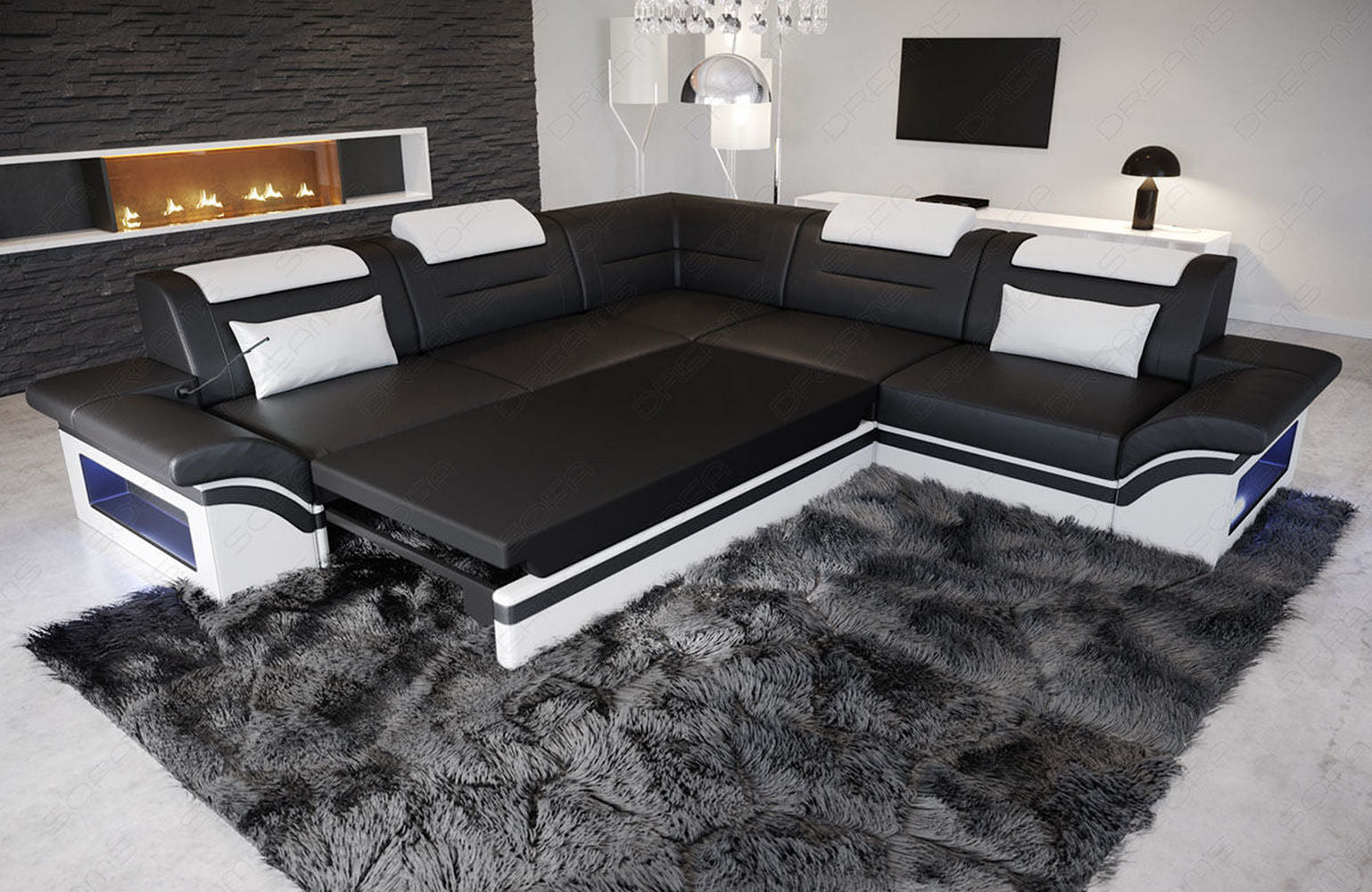 Ecksofa Brianza aus Leder – Luxus & Komfort schwarz-weiß