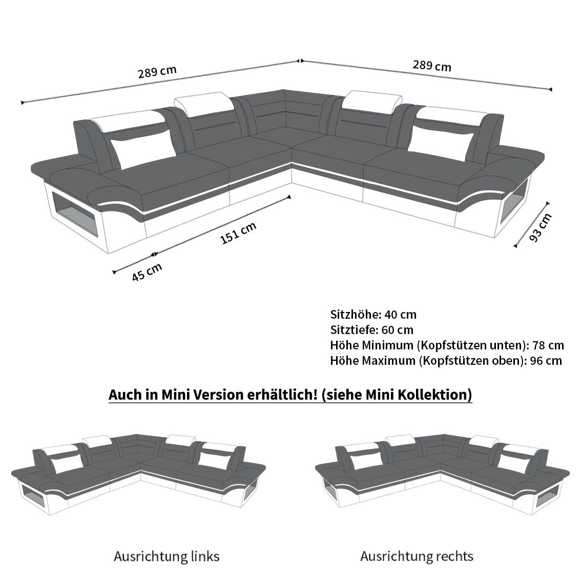 Ecksofa Brianza aus Leder – Luxus & Komfort schwarz-weiß