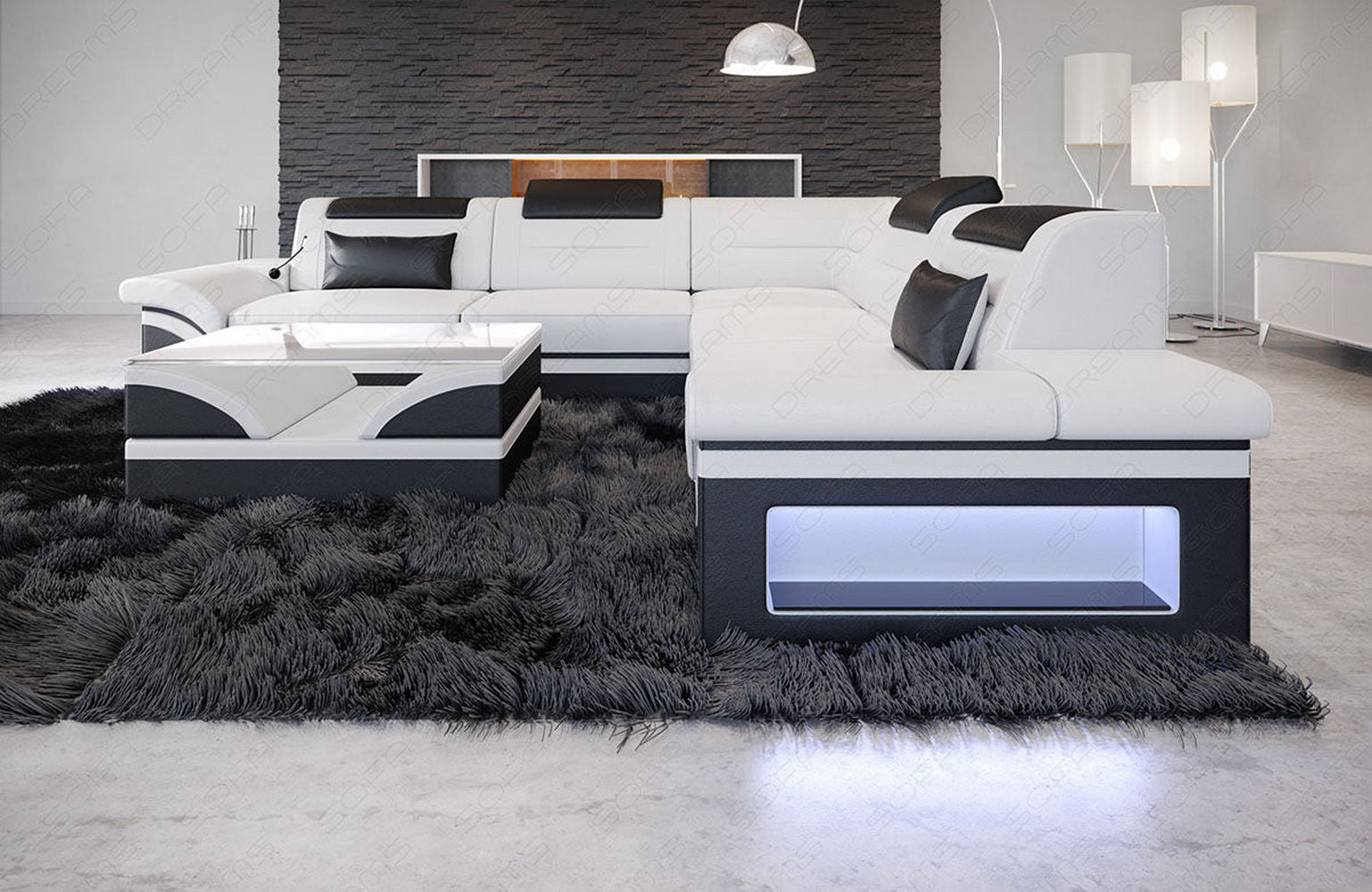 Ecksofa Brianza aus Leder – Luxus & Komfort weiß-schwarz