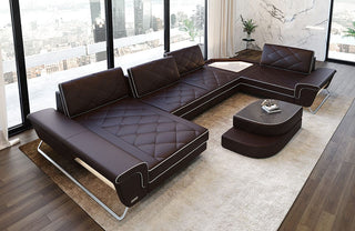 Sofa Ferrara Eleganz U-Form in Leder dunkelbraun-weiß