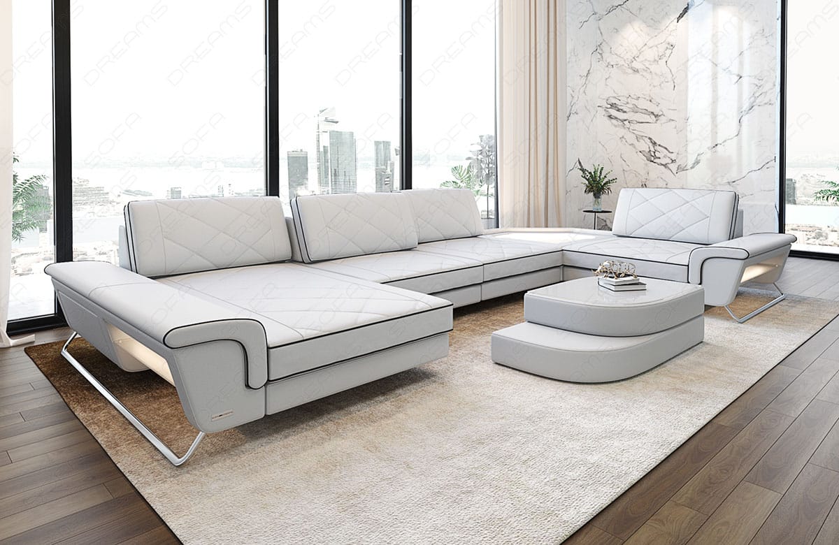 Sofa Ferrara Eleganz in Leder weiß-schwarz