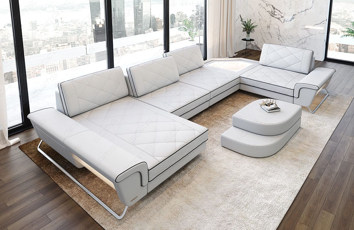 Sofa Ferrara Eleganz in Leder weiß-schwarz