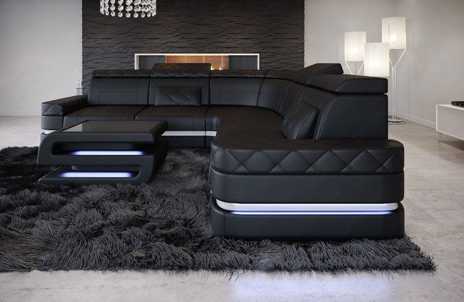 Mini Ecksofa Positano – Leder Sofa für dein Heim Schwarz-Weiß