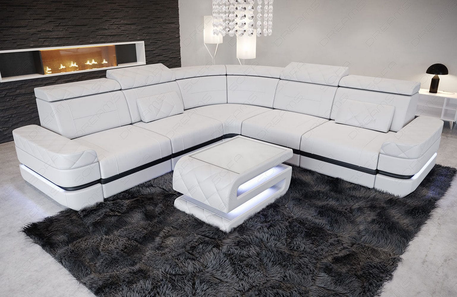 Mini Ecksofa Positano – Leder Sofa für dein Heim Weiß-Schwarz