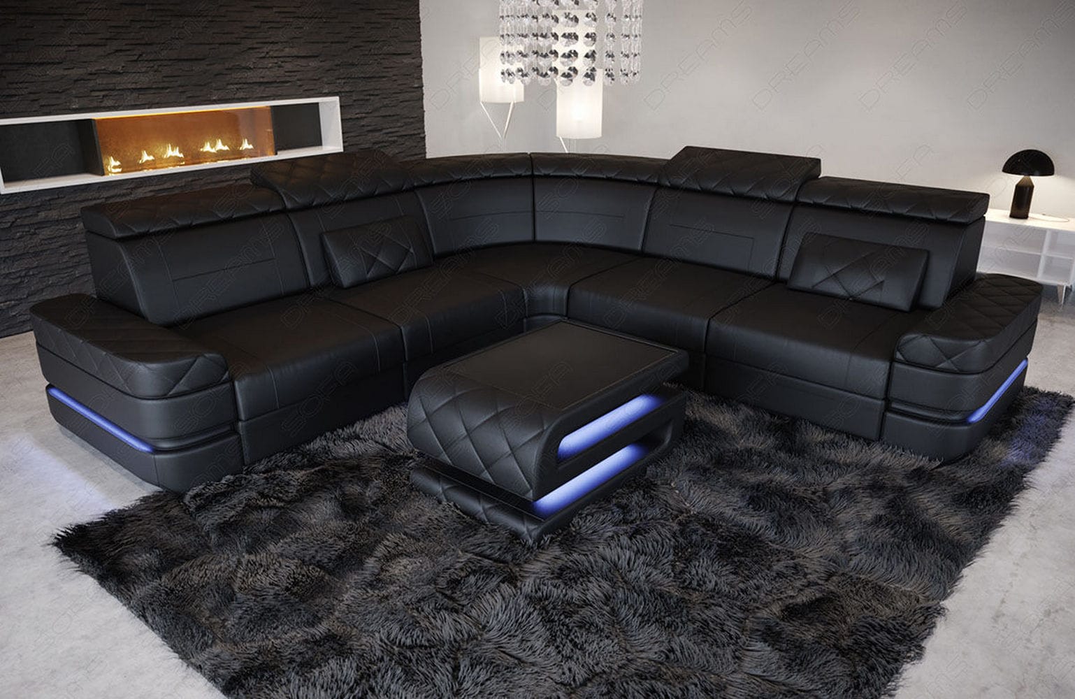 Mini Ecksofa Positano – Leder Sofa für dein Heim Schwarz