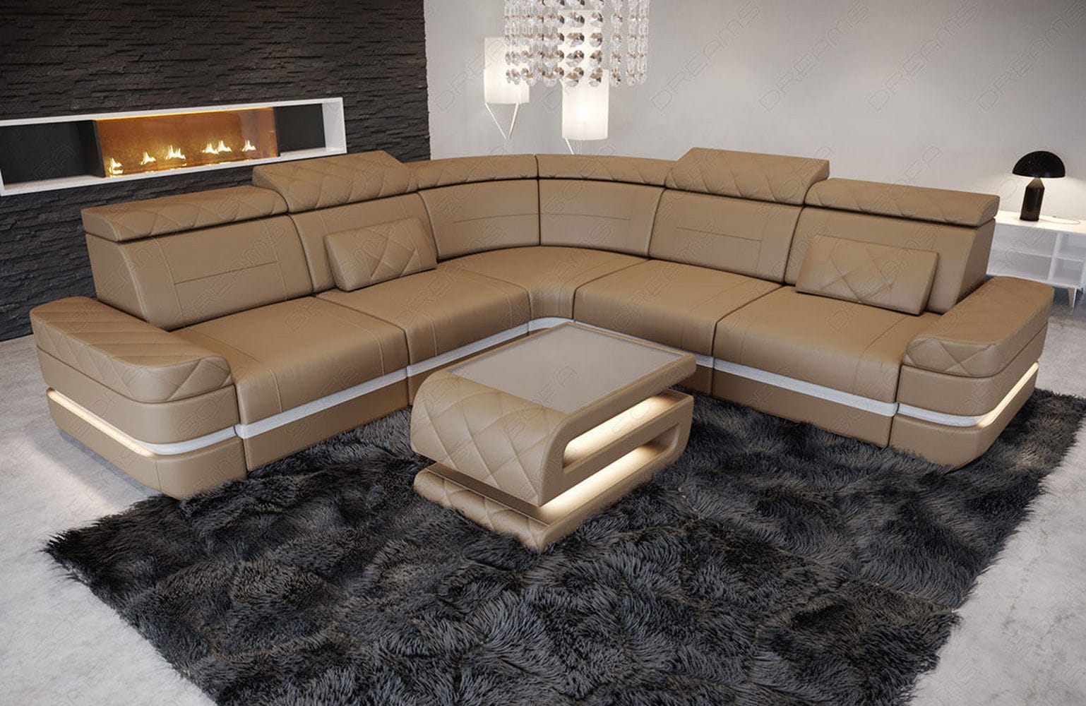 Mini Ecksofa Positano – Leder Sofa für dein Heim Sandbeige-Weiß