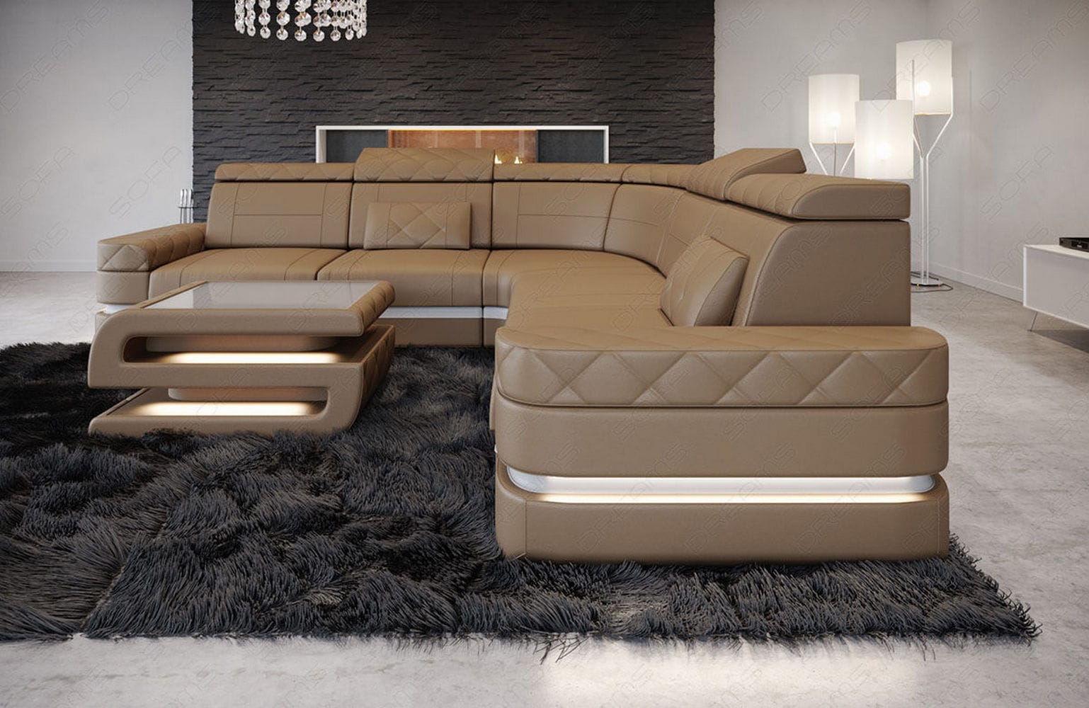 Mini Ecksofa Positano – Leder Sofa für dein Heim Sandbeige-Weiß