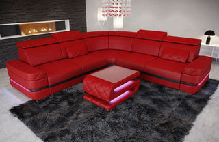 Mini Couch Positano L-Form in Leder Rot-Schwarz
