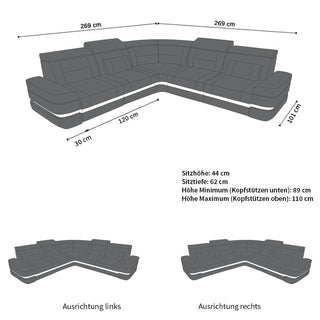Mini Couch Positano L-Form in Leder Rot-Schwarz