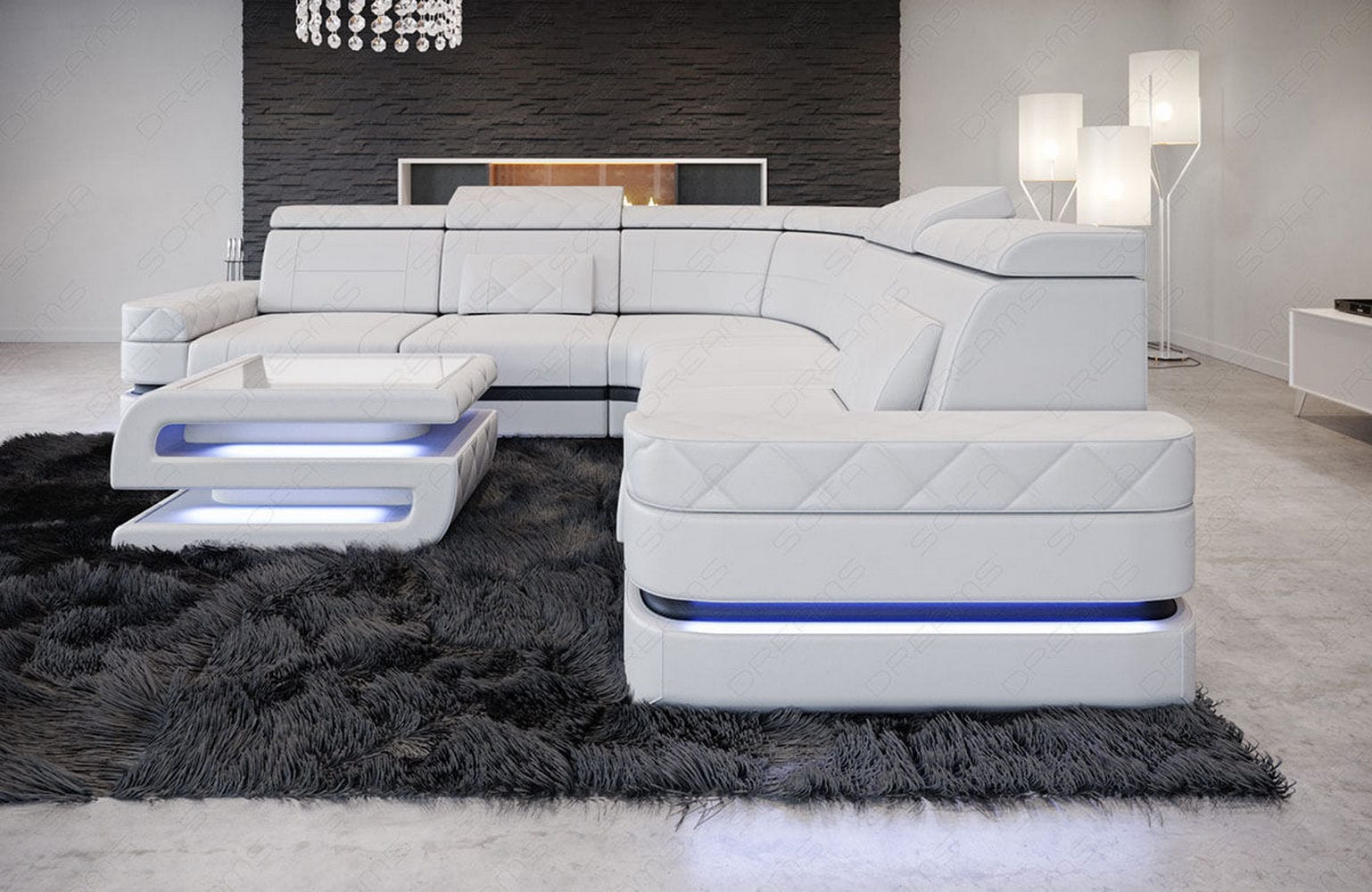 Ecksofa Positano – Leder, Modern & Komfortabel weiß-schwarz
