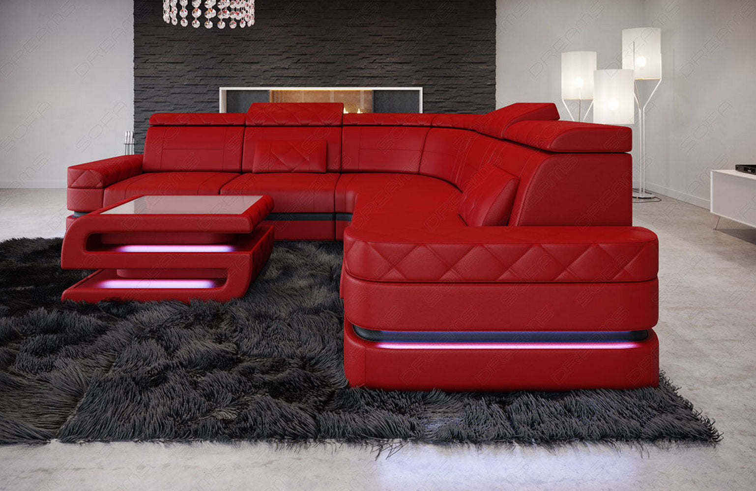 Ecksofa Positano – Leder, Modern & Komfortabel rot-schwarz