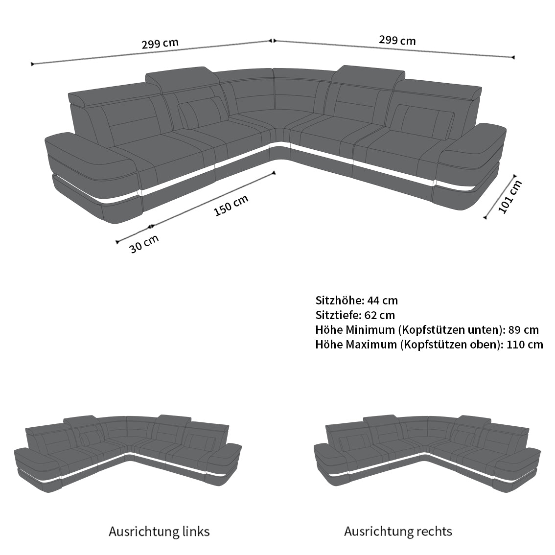 Ecksofa Positano – Leder, Modern & Komfortabel rot-schwarz