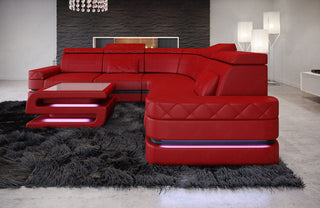 Ecksofa Positano L-Form in Leder rot-schwarz