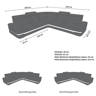 Ecksofa Positano L-Form in Leder rot-schwarz